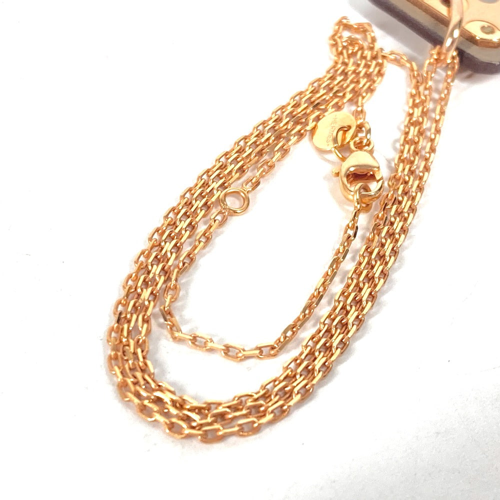 HERMES Necklace Metal, Leather Gray x Pink Gold Heart Chain Asdu Cool PM Women Used Authentic
