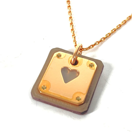 HERMES Necklace Metal, Leather Gray x Pink Gold Heart Chain Asdu Cool PM Women Used Authentic