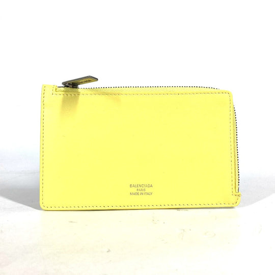 BALENCIAGA Card Case 736734 leather yellow logo ENVELOPE LONG COIN & CARD HOLDER Women Used Authentic