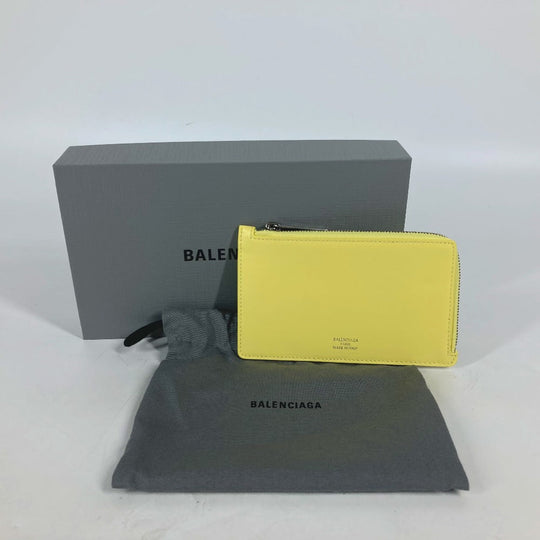BALENCIAGA Card Case 736734 leather yellow logo ENVELOPE LONG COIN & CARD HOLDER Women Used Authentic