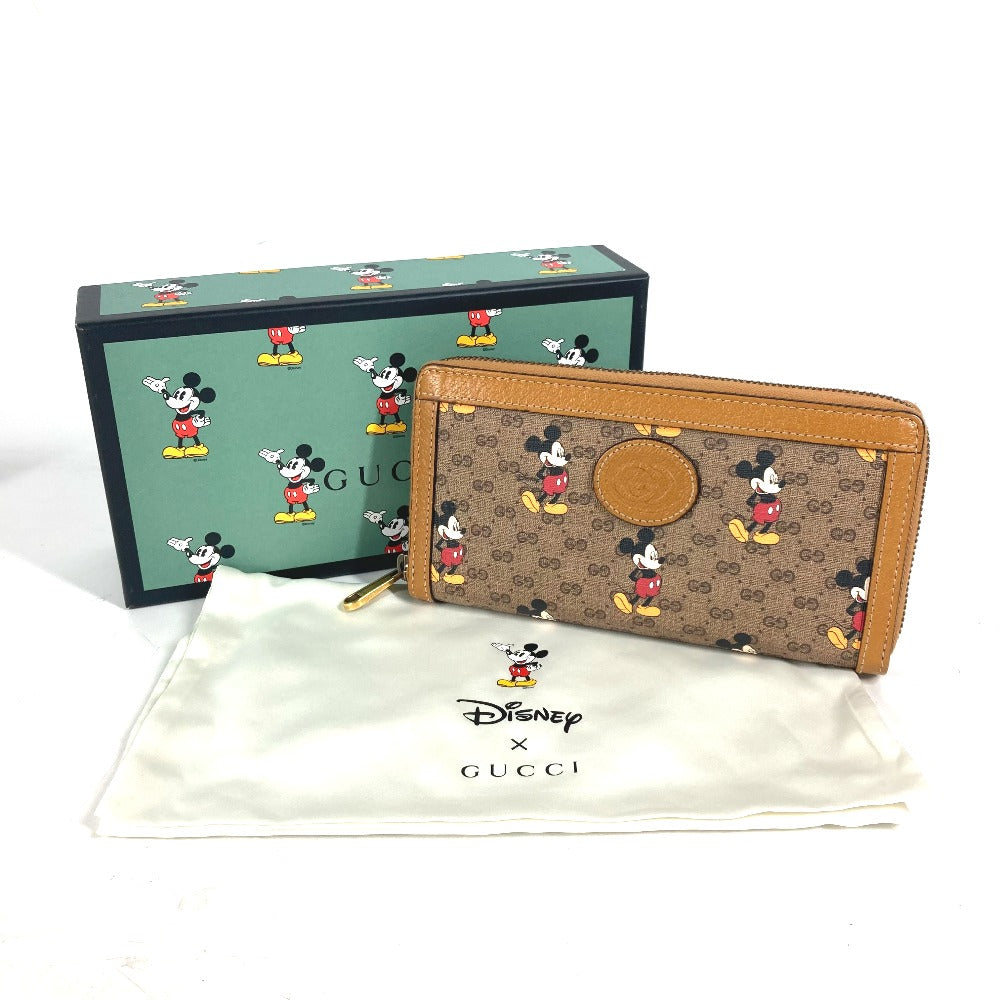 GUCCI Long Wallet Purse 602532 GG Supreme Canvas Beige x brown Mini GG Supreme DISNEY Disney collaboration Mickey Mouse Women Used Authentic