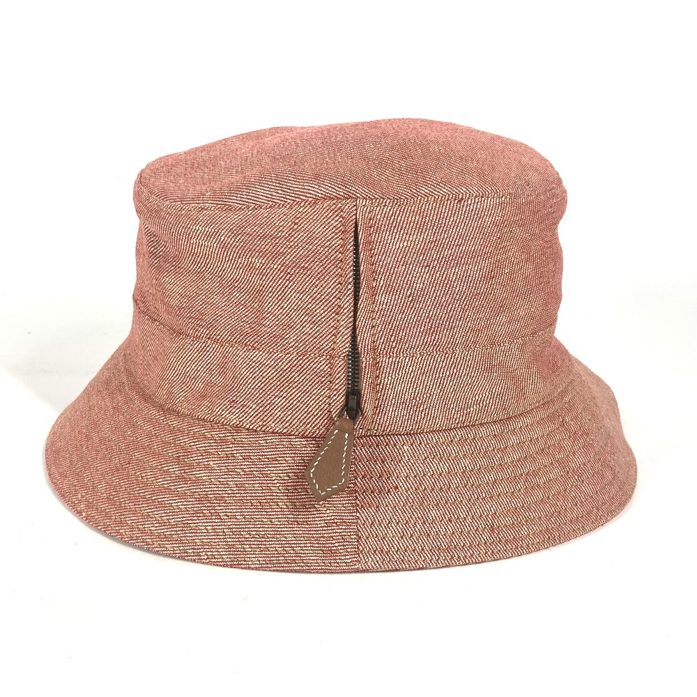 HERMES hat linen Red apparel Side zip fastener Women 58 Used Authentic