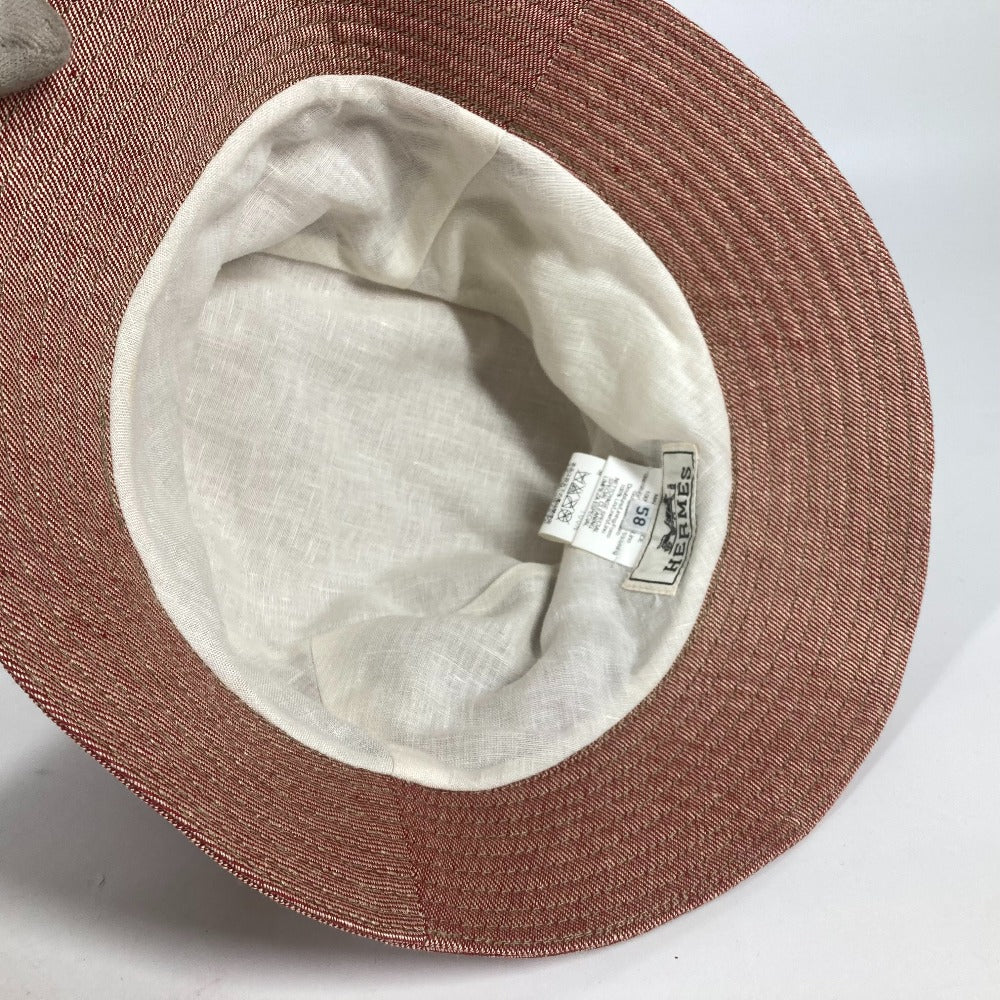 HERMES hat linen Red apparel Side zip fastener Women 58 Used Authentic