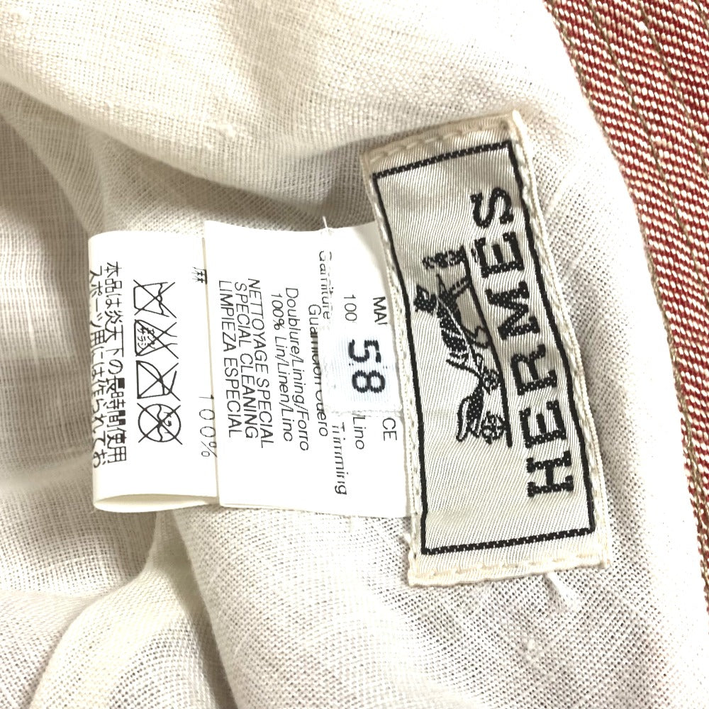 HERMES hat linen Red apparel Side zip fastener Women 58 Used Authentic