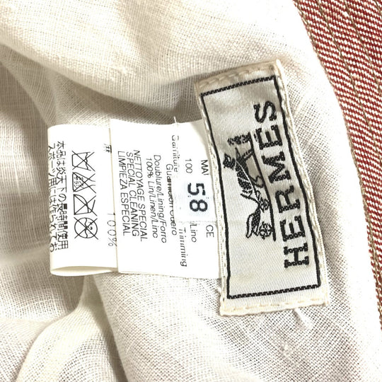 HERMES hat linen Red apparel Side zip fastener Women 58 Used Authentic