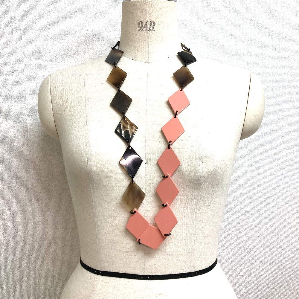 HERMES Necklace Lacquer, Buffalo Horn Brown x pink Long necklace Women Used Authentic