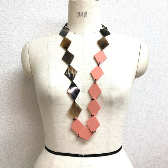 HERMES Necklace Lacquer, Buffalo Horn Brown x pink Long necklace Women Used Authentic