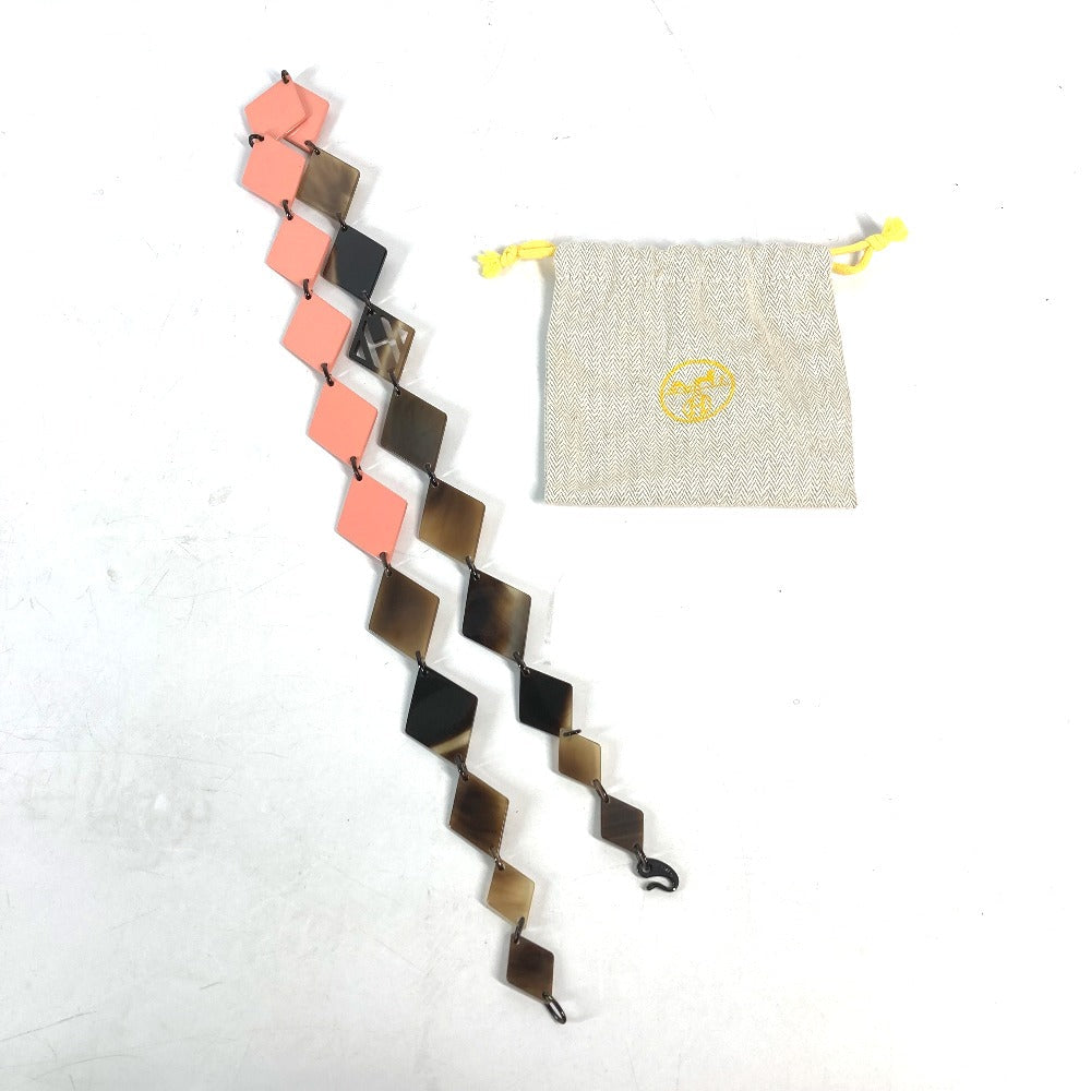 HERMES Necklace Lacquer, Buffalo Horn Brown x pink Long necklace Women Used Authentic