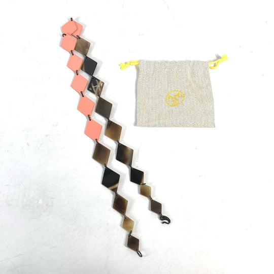HERMES Necklace Lacquer, Buffalo Horn Brown x pink Long necklace Women Used Authentic