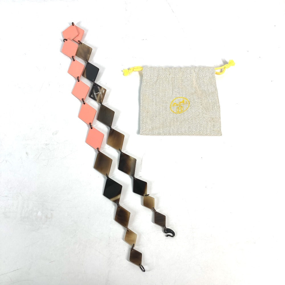 HERMES Necklace Lacquer, Buffalo Horn Brown x pink Long necklace Women Used Authentic