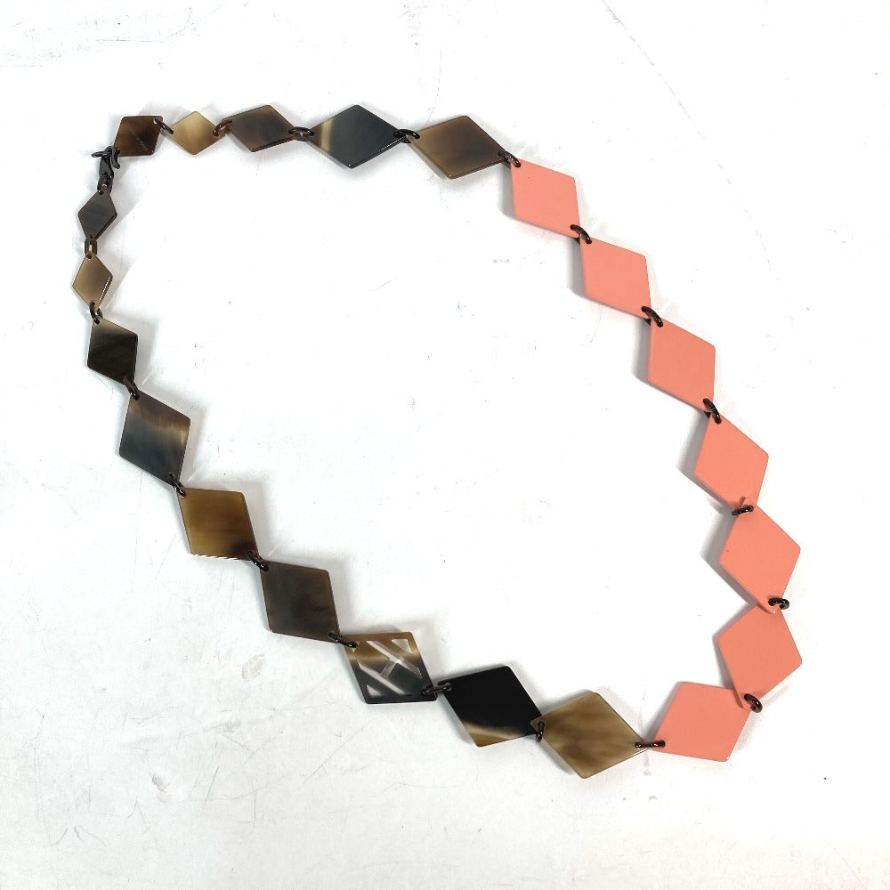 HERMES Necklace Lacquer, Buffalo Horn Brown x pink Long necklace Women Used Authentic