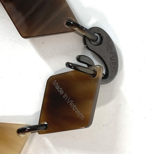 HERMES Necklace Lacquer, Buffalo Horn Brown x pink Long necklace Women Used Authentic