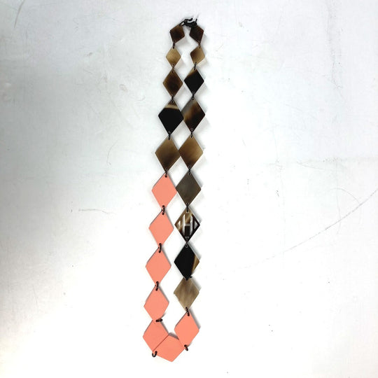 HERMES Necklace Lacquer, Buffalo Horn Brown x pink Long necklace Women Used Authentic