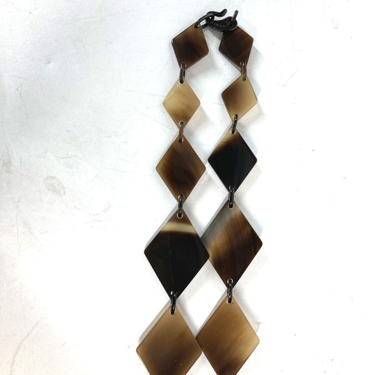 HERMES Necklace Lacquer, Buffalo Horn Brown x pink Long necklace Women Used Authentic