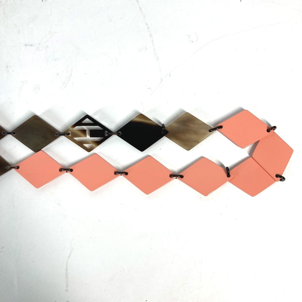 HERMES Necklace Lacquer, Buffalo Horn Brown x pink Long necklace Women Used Authentic