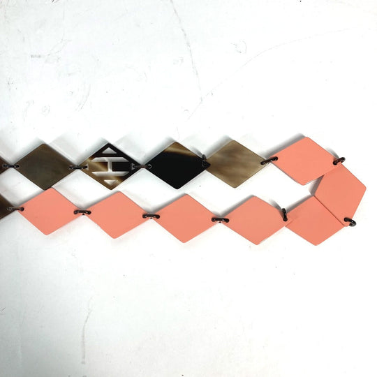 HERMES Necklace Lacquer, Buffalo Horn Brown x pink Long necklace Women Used Authentic