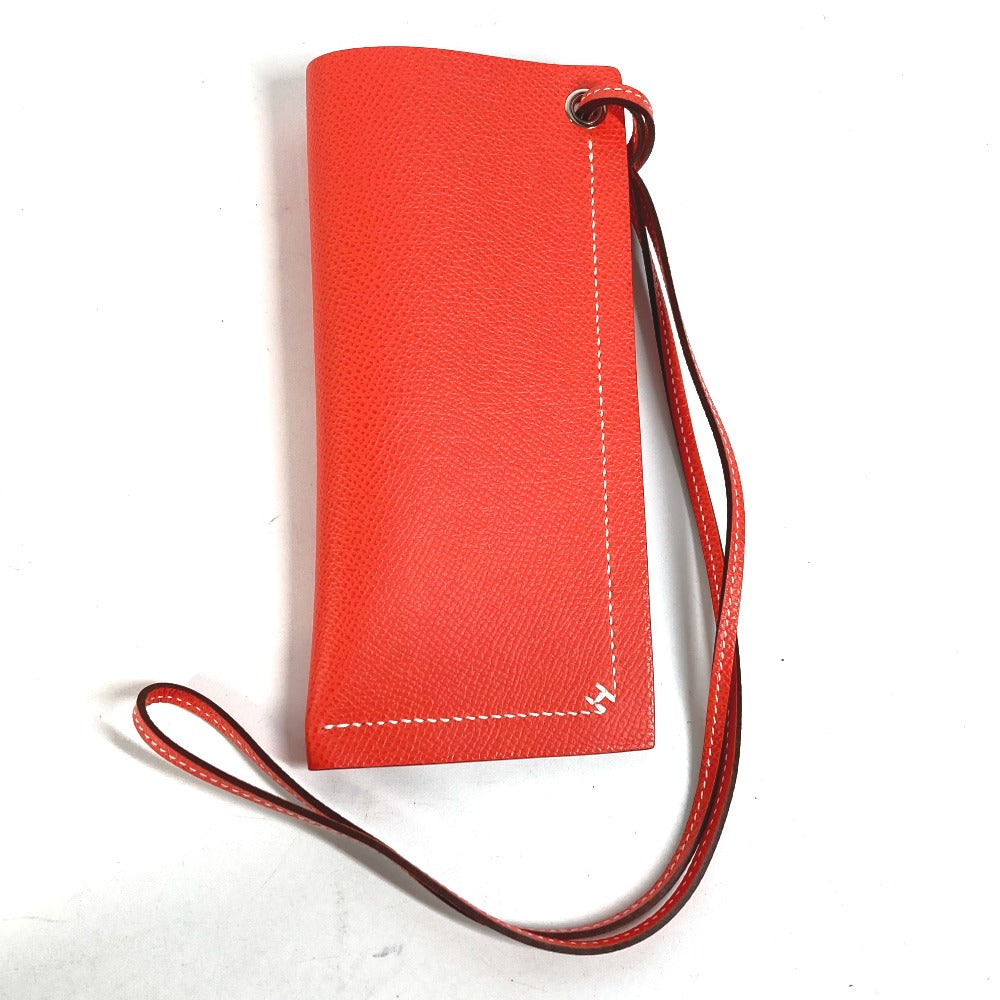 HERMES glasses case Calfskin Orange strap Hserie Women Used Authentic