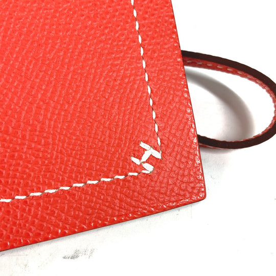 HERMES glasses case Calfskin Orange strap Hserie Women Used Authentic