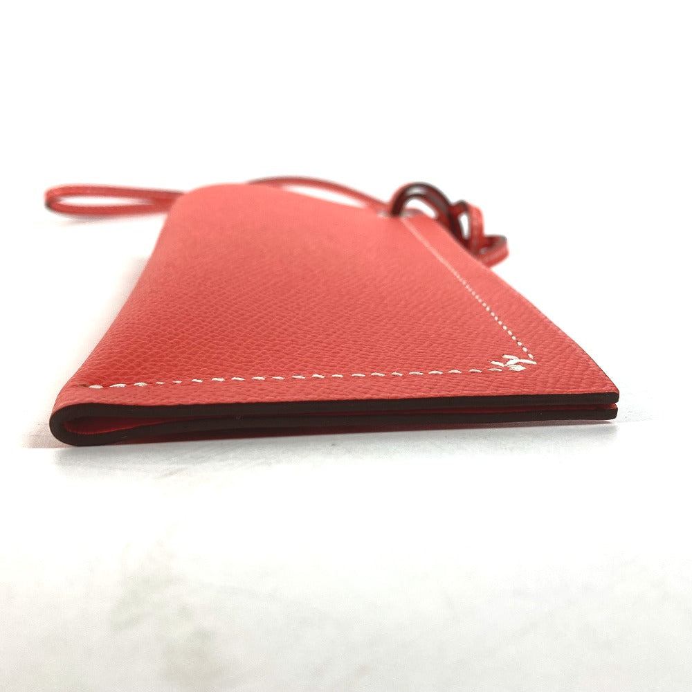 HERMES glasses case Calfskin Orange strap Hserie Women Used Authentic