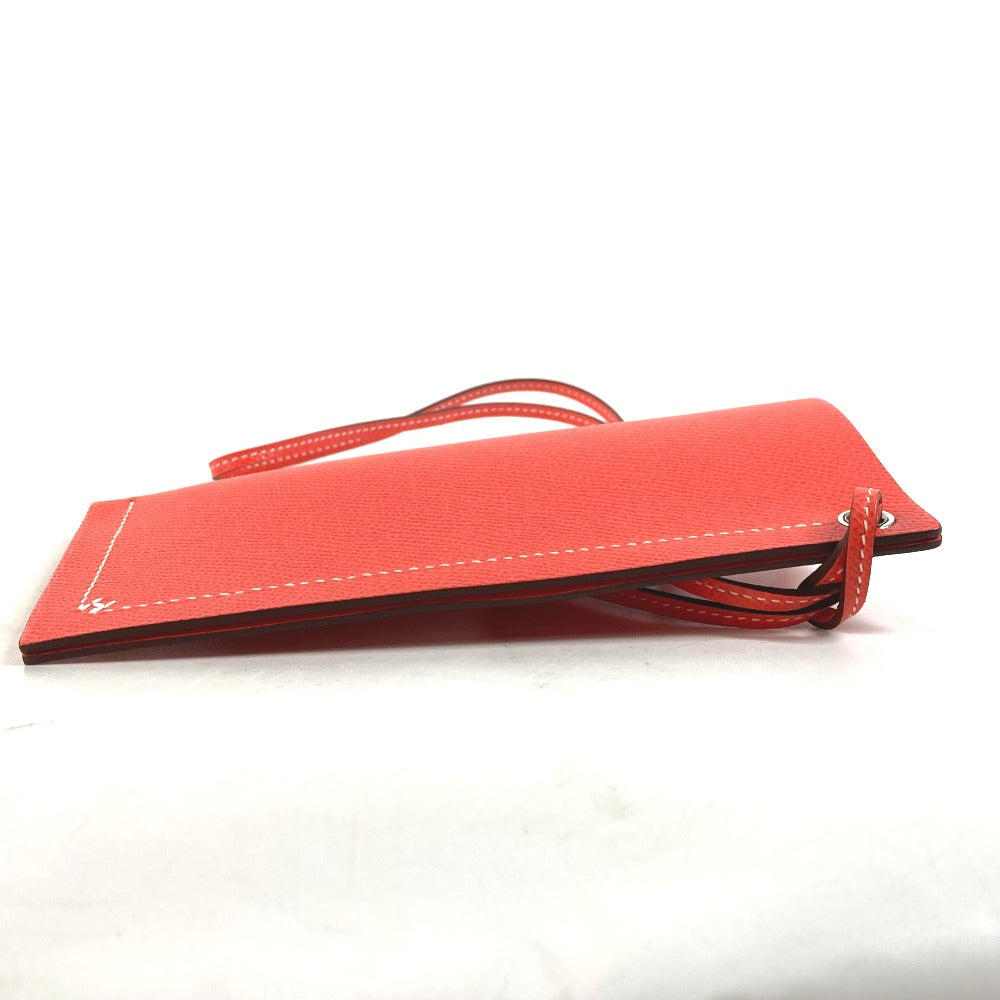 HERMES glasses case Calfskin Orange strap Hserie Women Used Authentic