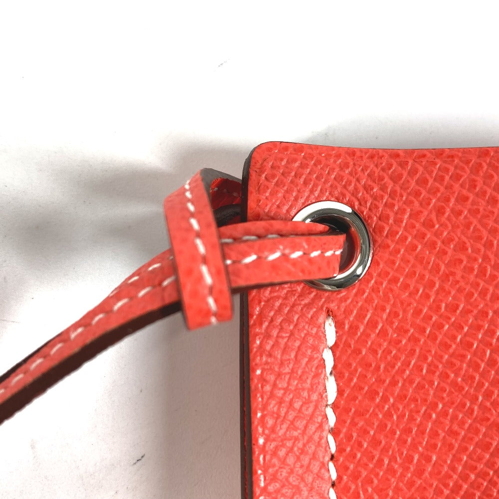 HERMES glasses case Calfskin Orange strap Hserie Women Used Authentic
