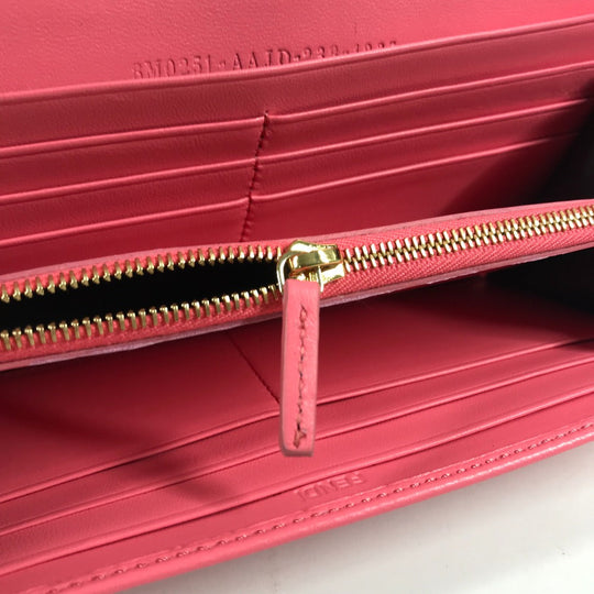 FENDI Long Wallet Purse 8M0251 leather pink Zucca Baguette Continental Women Used Authentic