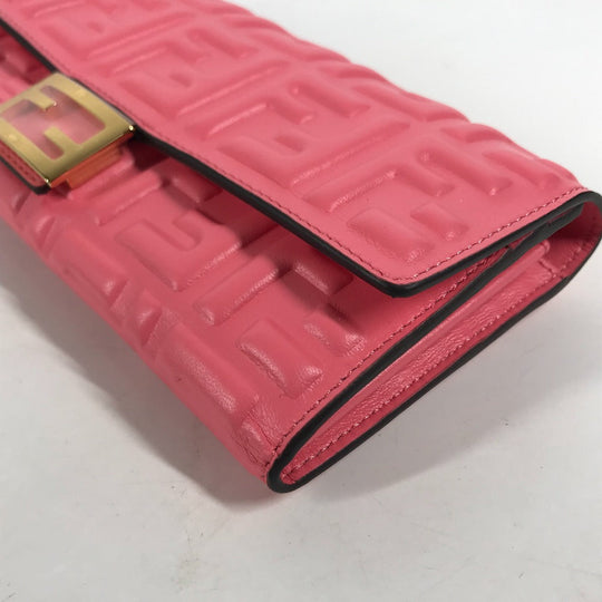 FENDI Long Wallet Purse 8M0251 leather pink Zucca Baguette Continental Women Used Authentic