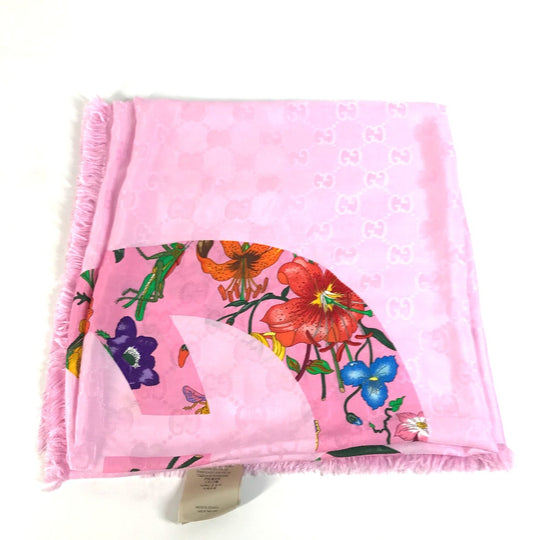 GUCCI shawl 663676  Silk, Rayon pink Floral GG logo Flora Women Used Authentic