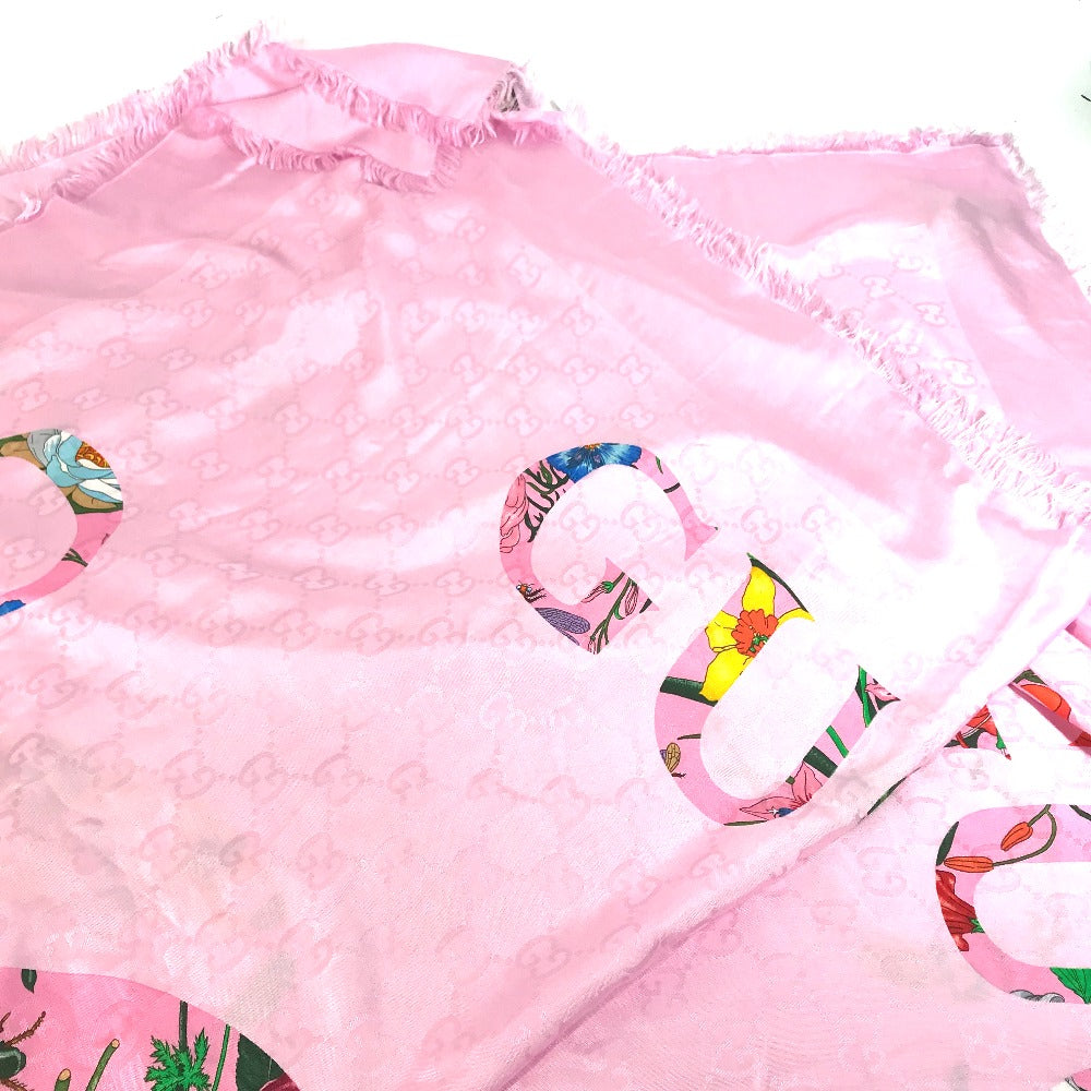 GUCCI shawl 663676  Silk, Rayon pink Floral GG logo Flora Women Used Authentic