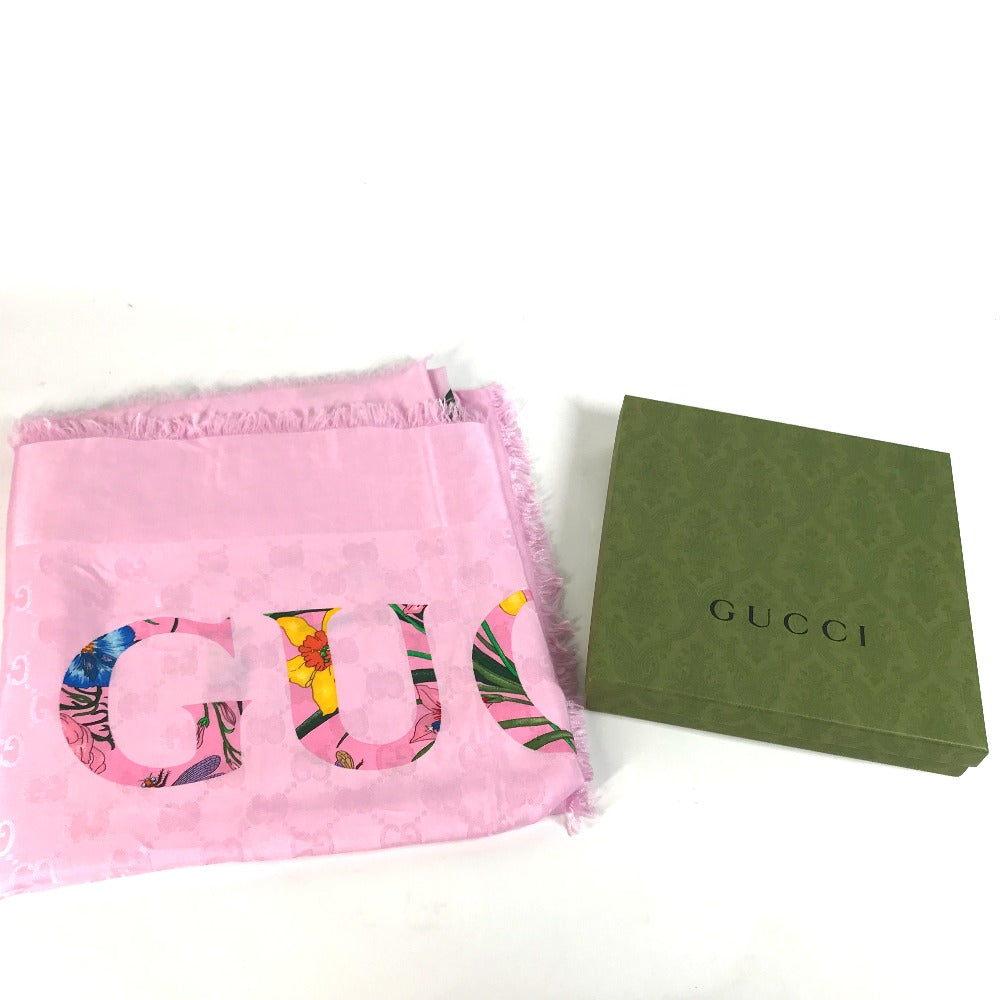 GUCCI shawl 663676  Silk, Rayon pink Floral GG logo Flora Women Used Authentic