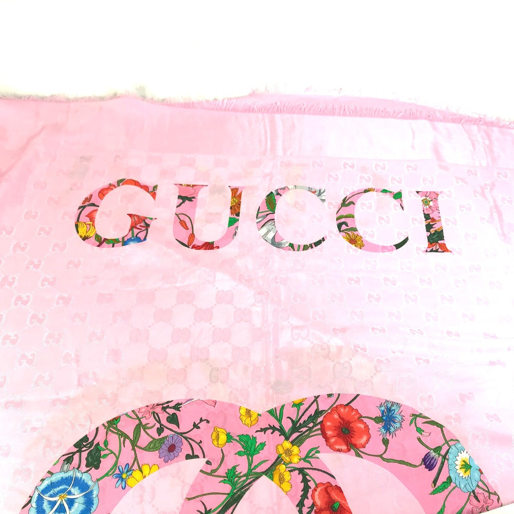 GUCCI shawl 663676  Silk, Rayon pink Floral GG logo Flora Women Used Authentic