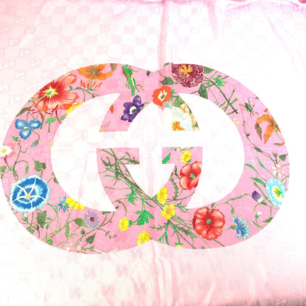 GUCCI shawl 663676  Silk, Rayon pink Floral GG logo Flora Women Used Authentic