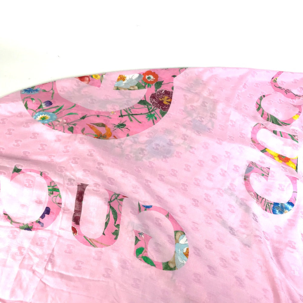 GUCCI shawl 663676  Silk, Rayon pink Floral GG logo Flora Women Used Authentic
