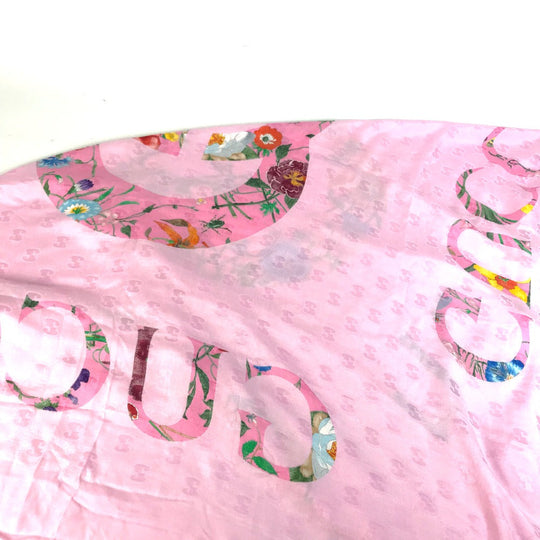 GUCCI shawl 663676  Silk, Rayon pink Floral GG logo Flora Women Used Authentic