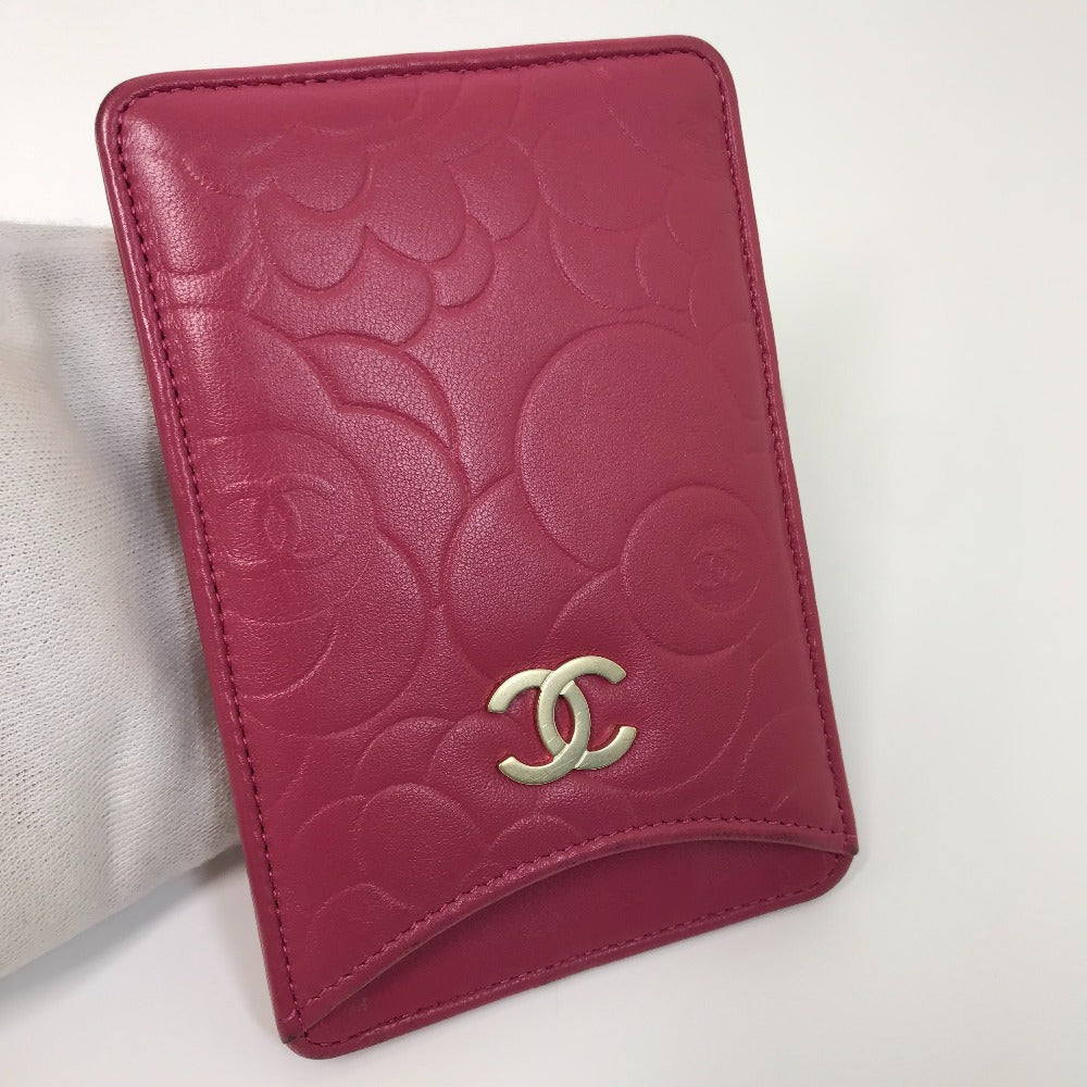 CHANEL Card Case lambskin pink CC COCO Mark Camellia smartphone case Women Used Authentic