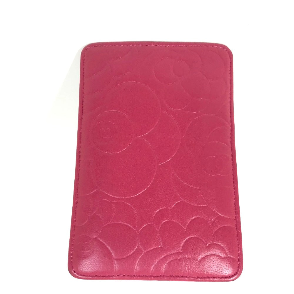 CHANEL Card Case lambskin pink CC COCO Mark Camellia smartphone case Women Used Authentic