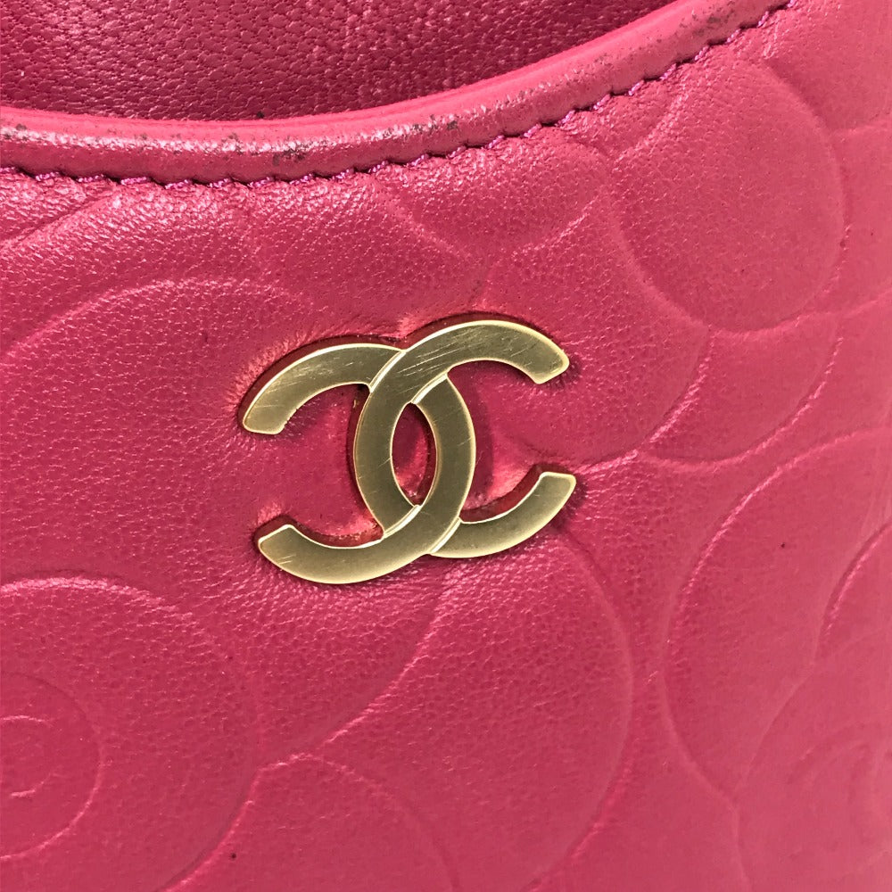 CHANEL Card Case lambskin pink CC COCO Mark Camellia smartphone case Women Used Authentic