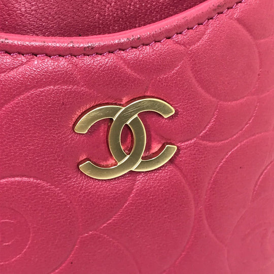 CHANEL Card Case lambskin pink CC COCO Mark Camellia smartphone case Women Used Authentic