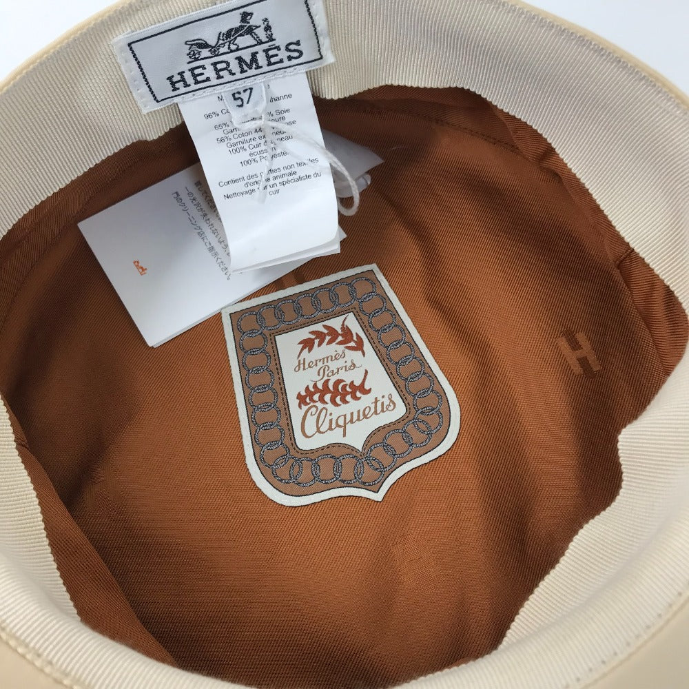 HERMES Casquette Cotton, Polyurethane Beige type Serie Kabul Crickets Women 57 Used Authentic