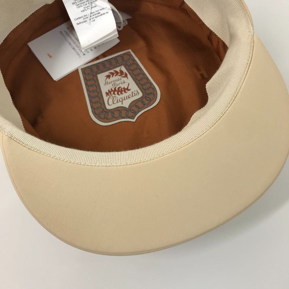 HERMES Casquette Cotton, Polyurethane Beige type Serie Kabul Crickets Women 57 Used Authentic