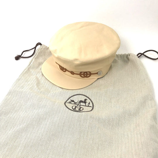 HERMES Casquette Cotton, Polyurethane Beige type Serie Kabul Crickets Women 57 Used Authentic