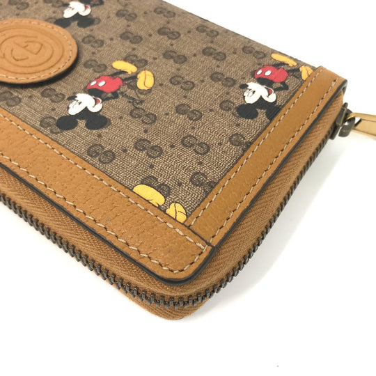 GUCCI Long Wallet Purse 602532 GG Supreme Canvas Beige x brown Mini GG Supreme DISNEY Collaboration Mickey Mouse Women Used Authentic