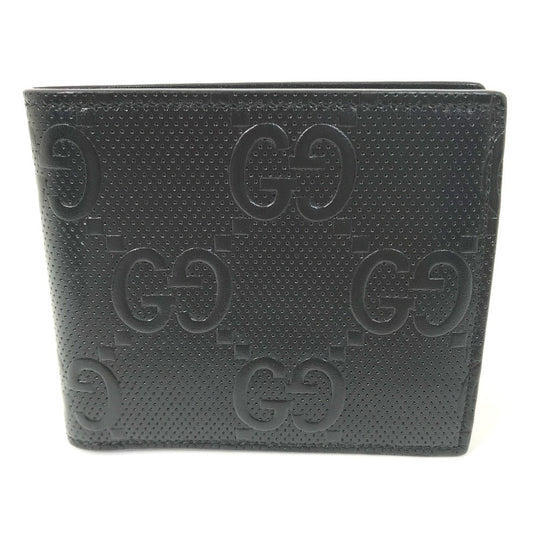 GUCCI Folded wallet 625555 leather black GG emboss mens Used Authentic