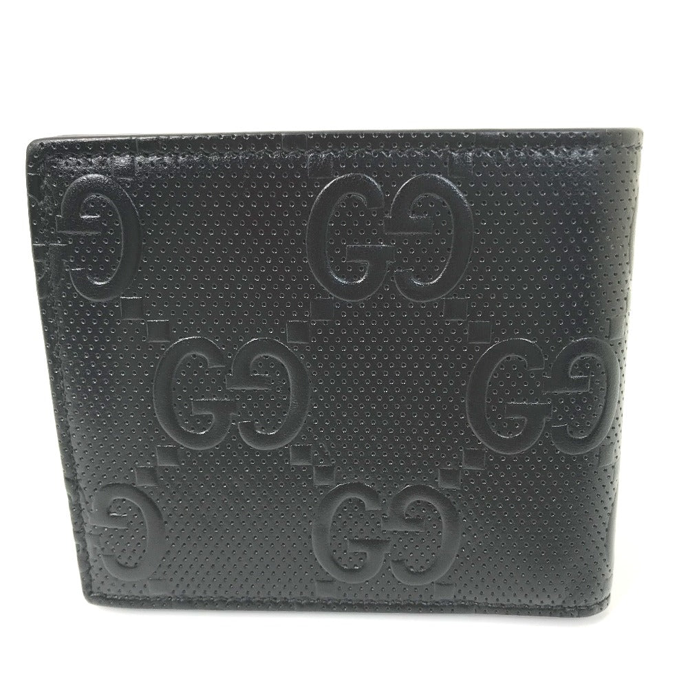 GUCCI Folded wallet 625555 leather black GG emboss mens Used Authentic