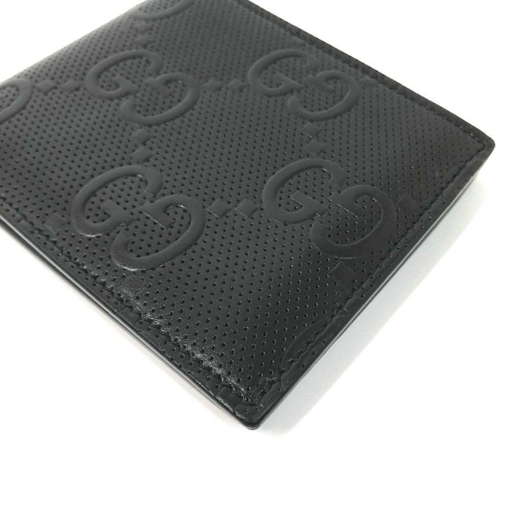 GUCCI Folded wallet 625555 leather black GG emboss mens Used Authentic