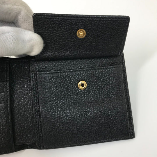 GUCCI Folded wallet 496316 leather black Vintage logo print mens Used Authentic
