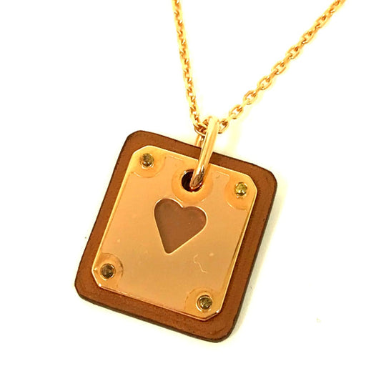 HERMES Necklace Metal, Leather gold Heart Chain Asdukour PM Women Used Authentic