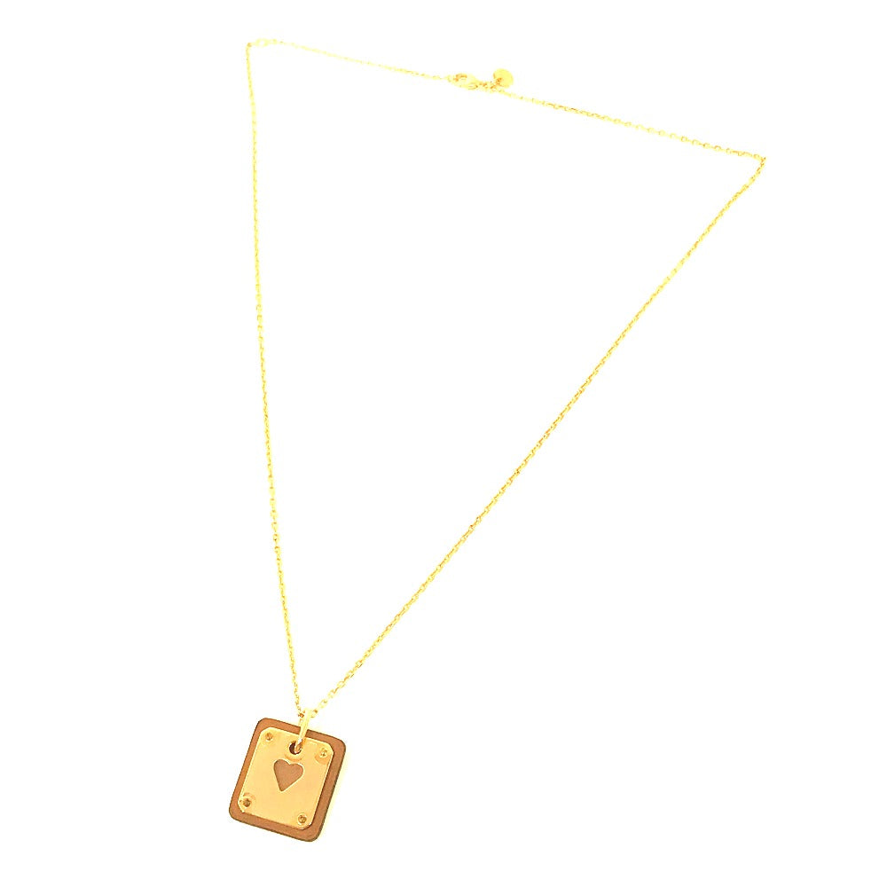 HERMES Necklace Metal, Leather gold Heart Chain Asdukour PM Women Used Authentic