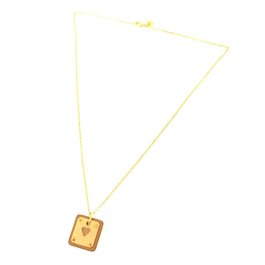 HERMES Necklace Metal, Leather gold Heart Chain Asdukour PM Women Used Authentic