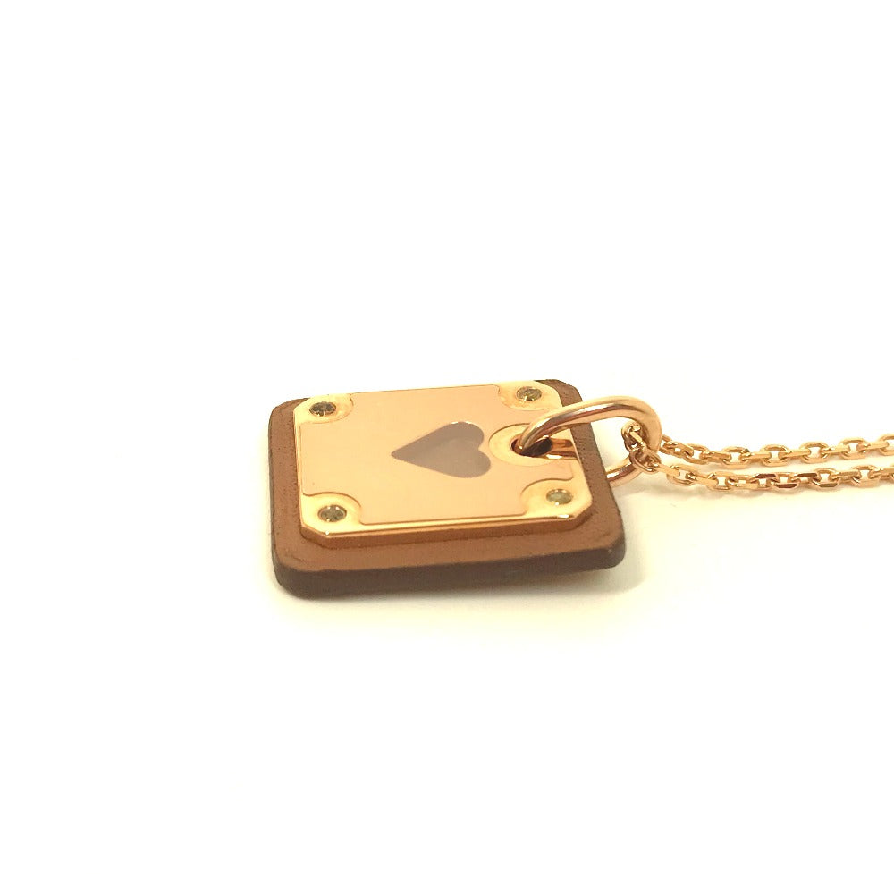 HERMES Necklace Metal, Leather gold Heart Chain Asdukour PM Women Used Authentic